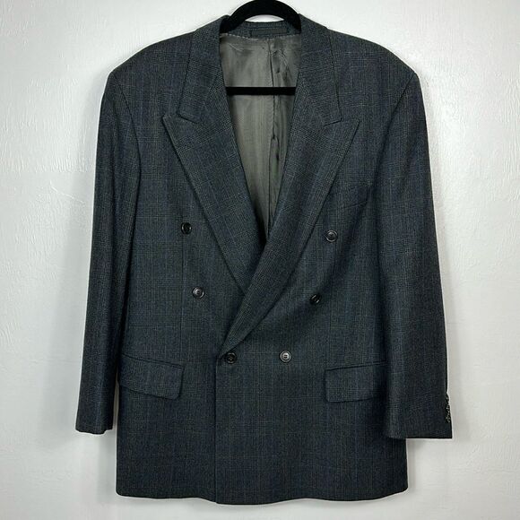 Hugo Boss AL Capone Double-Breasted Blazer In Gray Checked Virgin Wool Size 52 - Picture 1 of 15